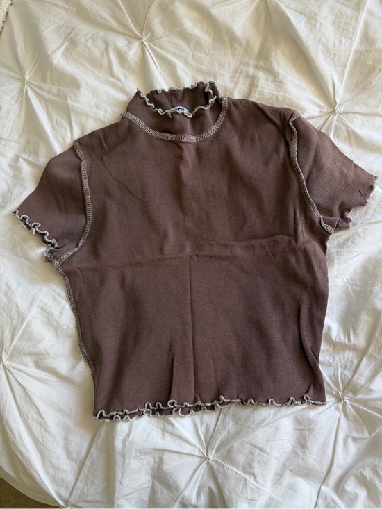 RSQ Tops - RSQ Chocolate Brown Lettuce-Edge Mock Neck Tee